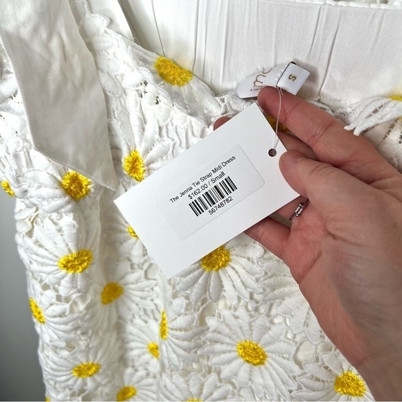 J. Marie Jenna Tie Strap Square Neck White Floral Daisy Lace Shift Midi Dress - Picture 10 of 16